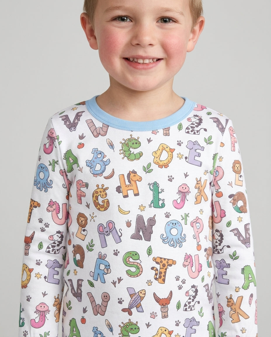 Animals Alphabet Bamboo Two Piece Long Sleeve Pajama Set