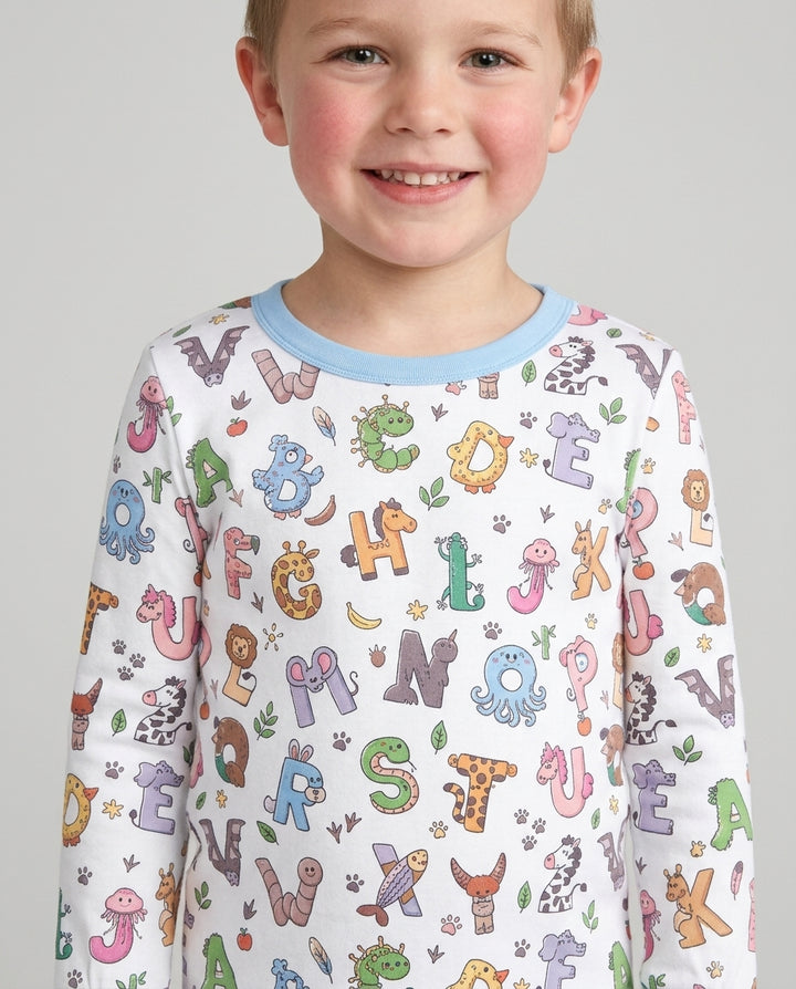 Animals Alphabet Bamboo Two Piece Long Sleeve Pajama Set