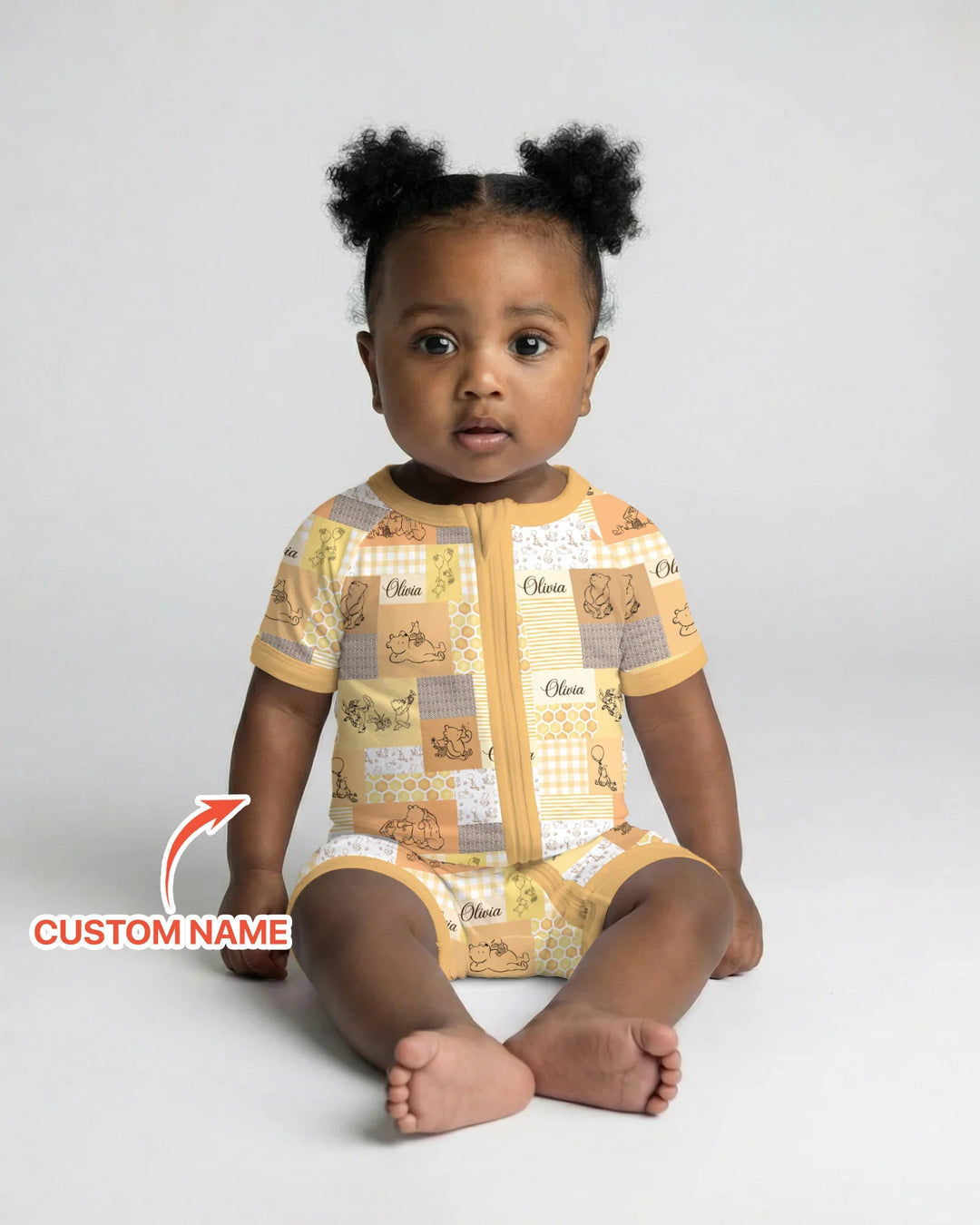 Personalized Classic Bear Patchwork Bamboo Shorty Zippy