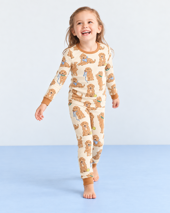 Golden Puppy Playtime Bamboo Two Piece Long Sleeve Pajama Set