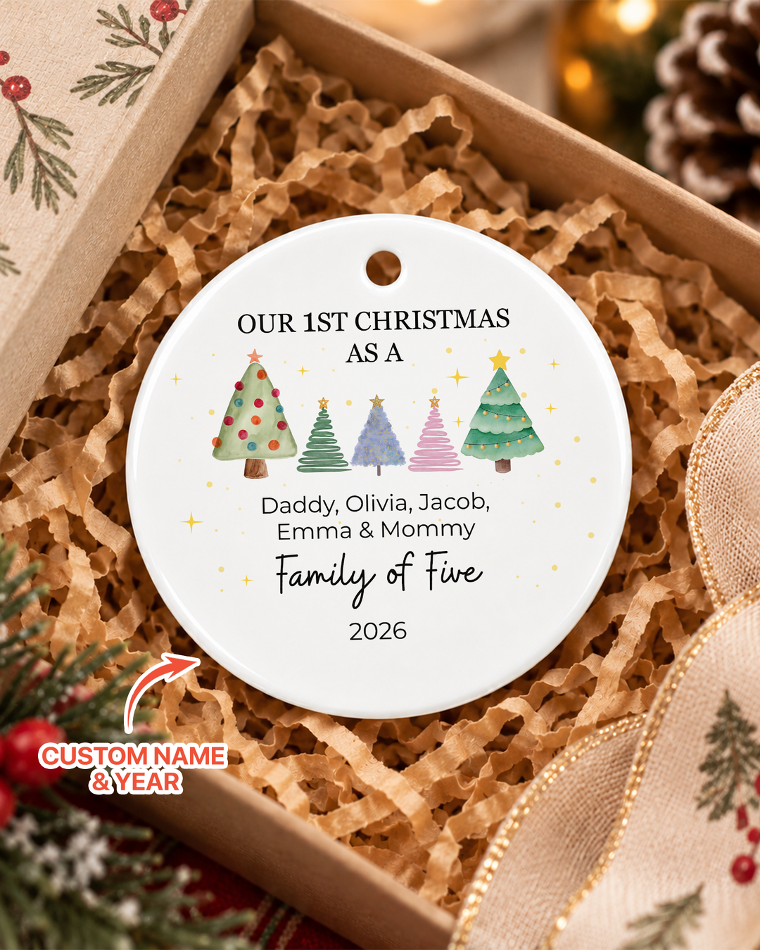 Custom Family First Christmas Tree Ceramic Ornament