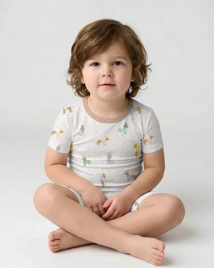 Easter Dachshund Bamboo Two Piece Short Sleeve Shorts Pajama Set