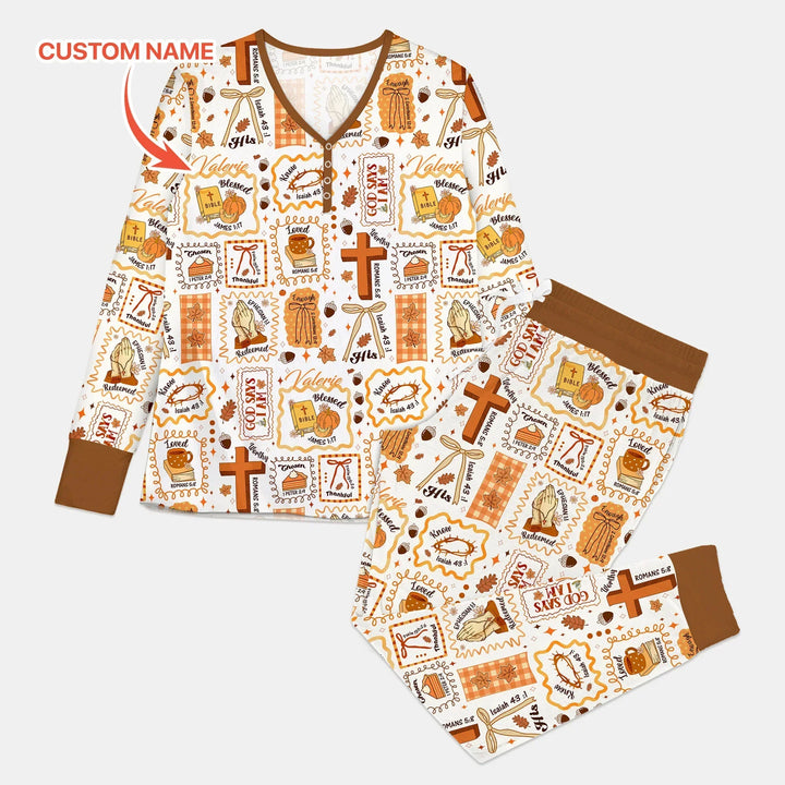 Custom Name I Am Thankful For Jesus Women Pajama Set , Custom Name I Am Thankful For Jesus Women Pajama Set - Combo Shirt & Pants / S