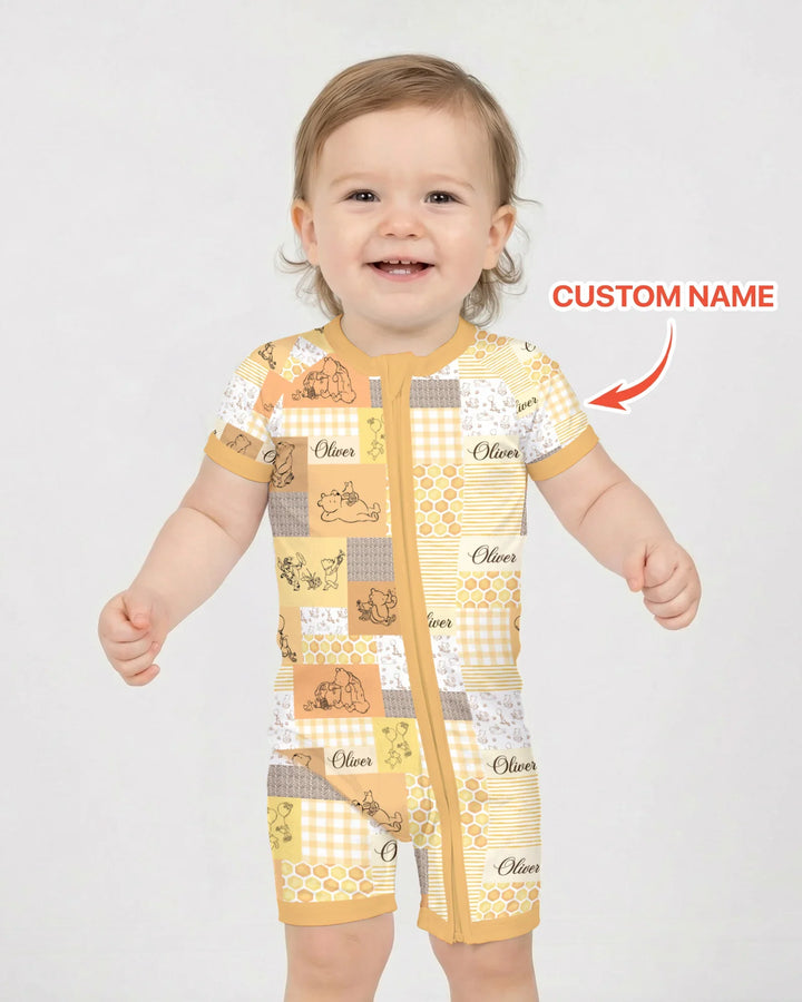 Personalized Classic Bear Patchwork Bamboo Shorty Zippy