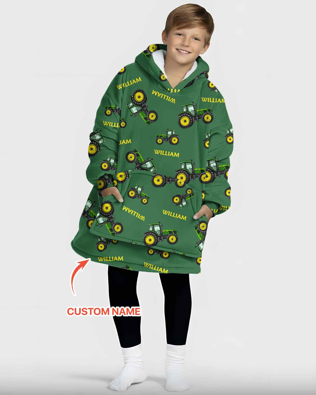 Custom Name Green Tractors Matching Daddy & Me Bamboo Blanket Hoodie