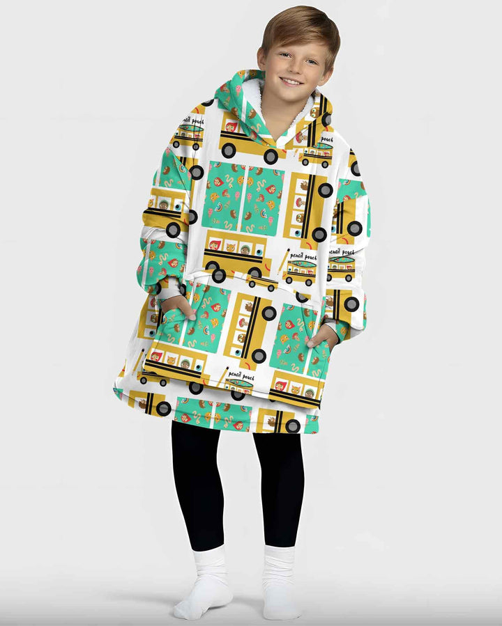 School Bus Adventures Bamboo Blanket Hoodie