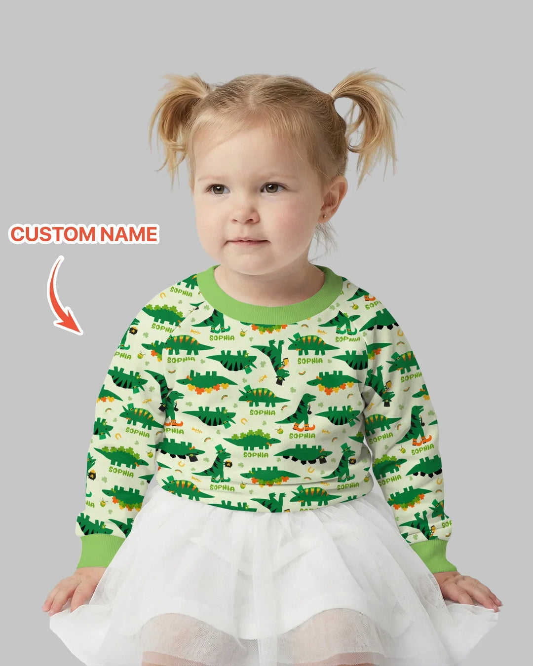 St. Patrick's Day Dinosaurs Custom Bamboo Crewneck Sweatshirt
