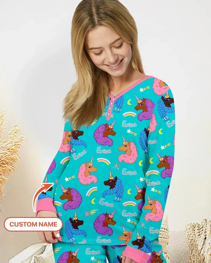 Afrikanisches Astro-Einhorn-Bambus-Damen-Pyjama-Set