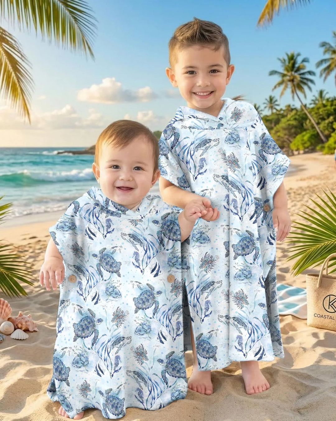 Little Turtles Familie passende Bambus-Bade-Ponchos