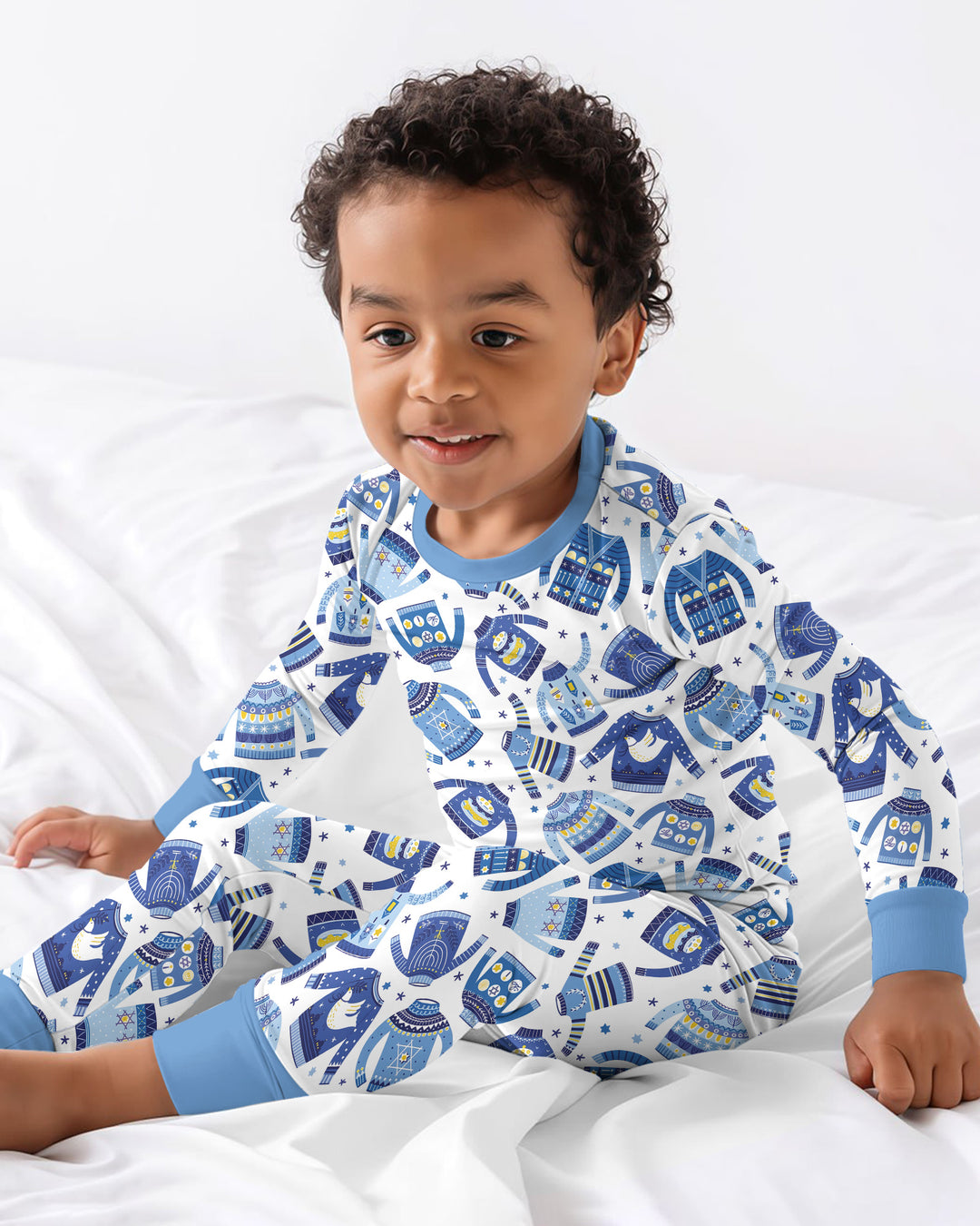 Cute Hanukkah Jumpers Bamboo Two Piece Long Sleeve Pajama Set