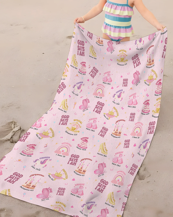 God Says I Am Girl Bamboo Beach Towel