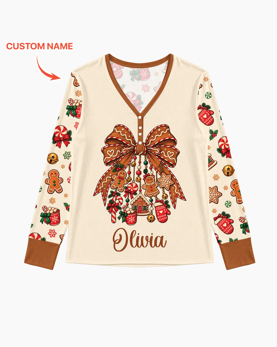 Custom Name Gingerbread The Bow Bamboo Women Pajama Set