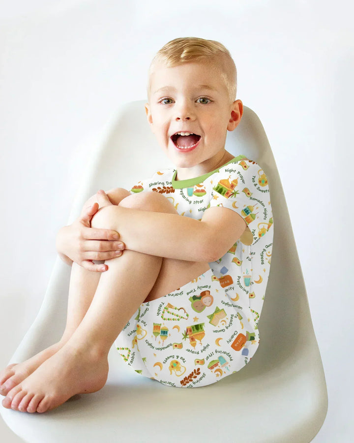 Ramadan Mubarak Matching Family Bamboo Two Piece Short Sleeve Shorts Pajama Set