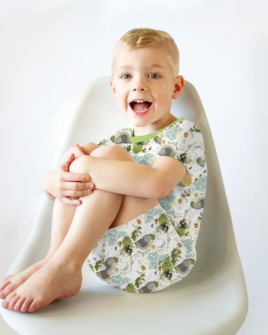 Matthew 28:1–8 He Is Risen Bamboo Two Piece Short Sleeve Shorts Pajama Set
