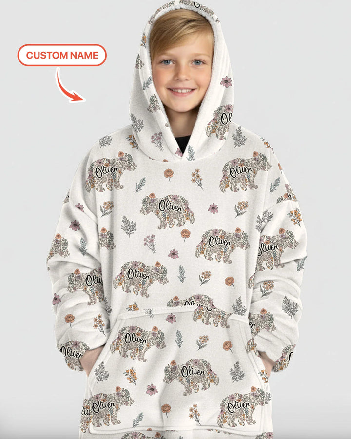 Personalisierter Blumen-Bär Familie passende Bambus Decken-Hoodie