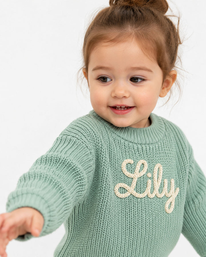 Embroidered Baby Name Bamboo Knit Sweater Bubble