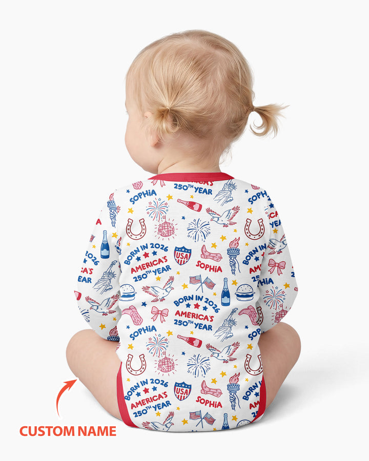 Born in 2026 America’s 250th Year Custom Name Bamboo Bodysuit