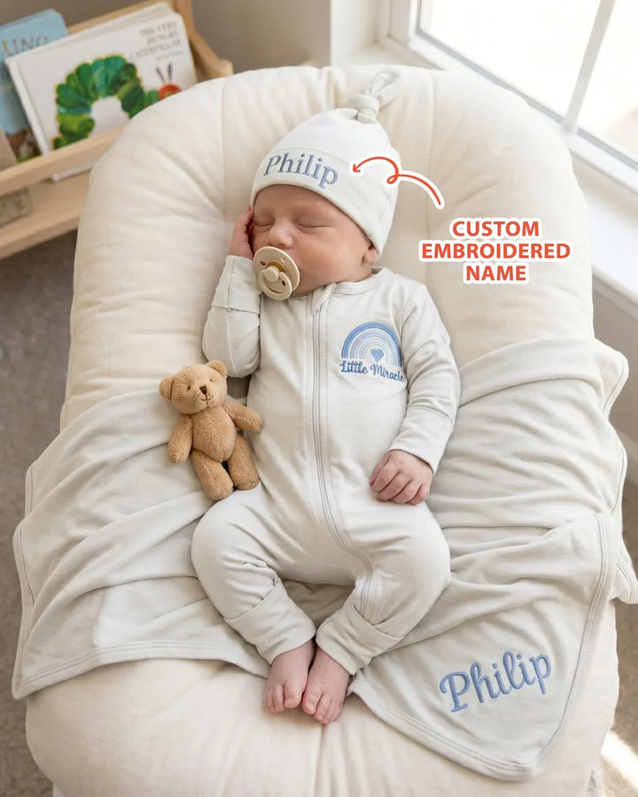 Personalized Little Miracle Blue Embroidered Bamboo Convertible Zippy