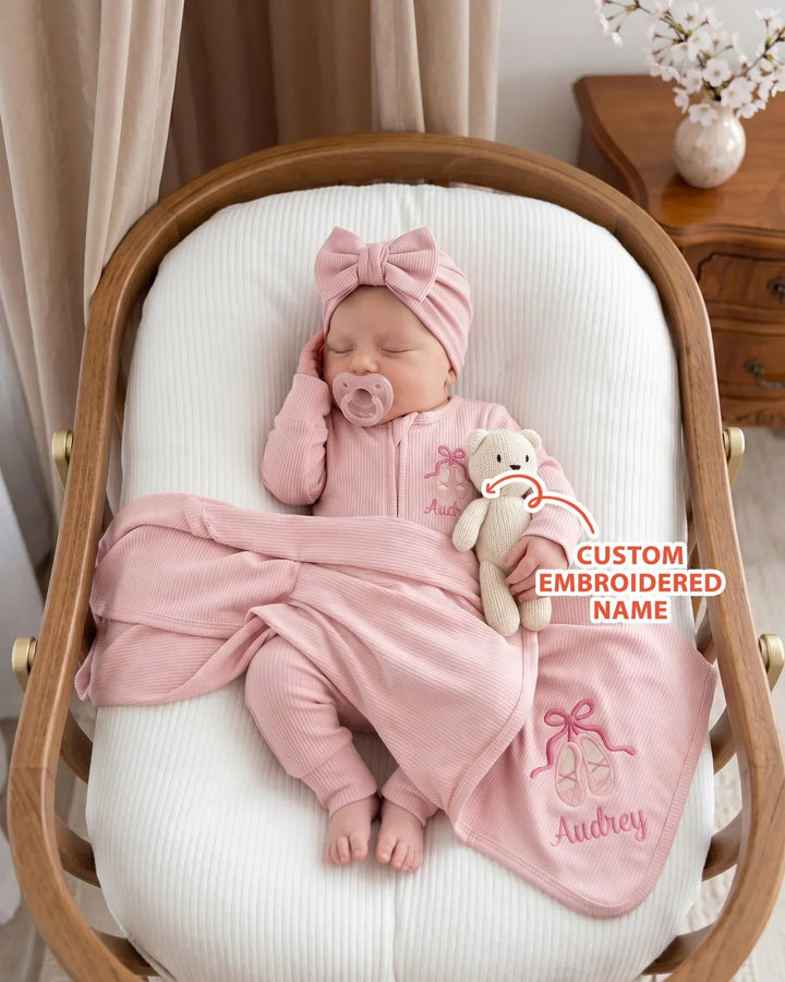 Personalized Sweet Ballet Babe Embroidered Ribbed Convertible Zippy