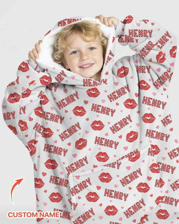 Custom Name Valentine Kiss Bamboo Blanket Hoodie