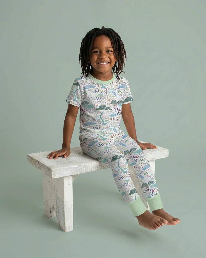 Whimsical Psalms 23 Map Bamboo Two Piece Short Sleeve Pajama Set