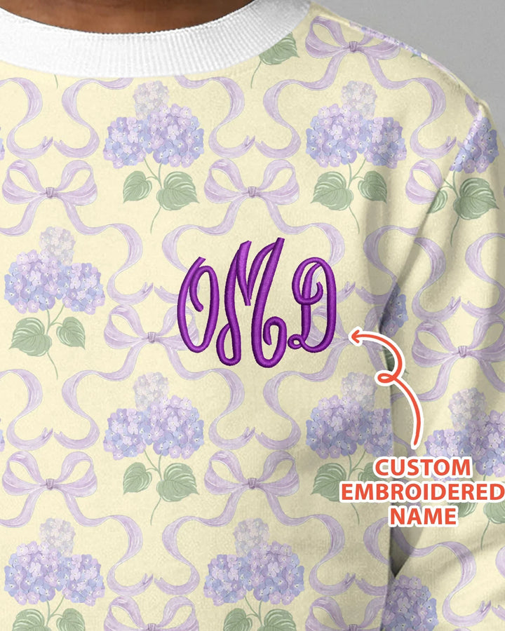 Custom Name Embroidered Hydrangea Welcome Home Bamboo Crewneck Sweatshirt