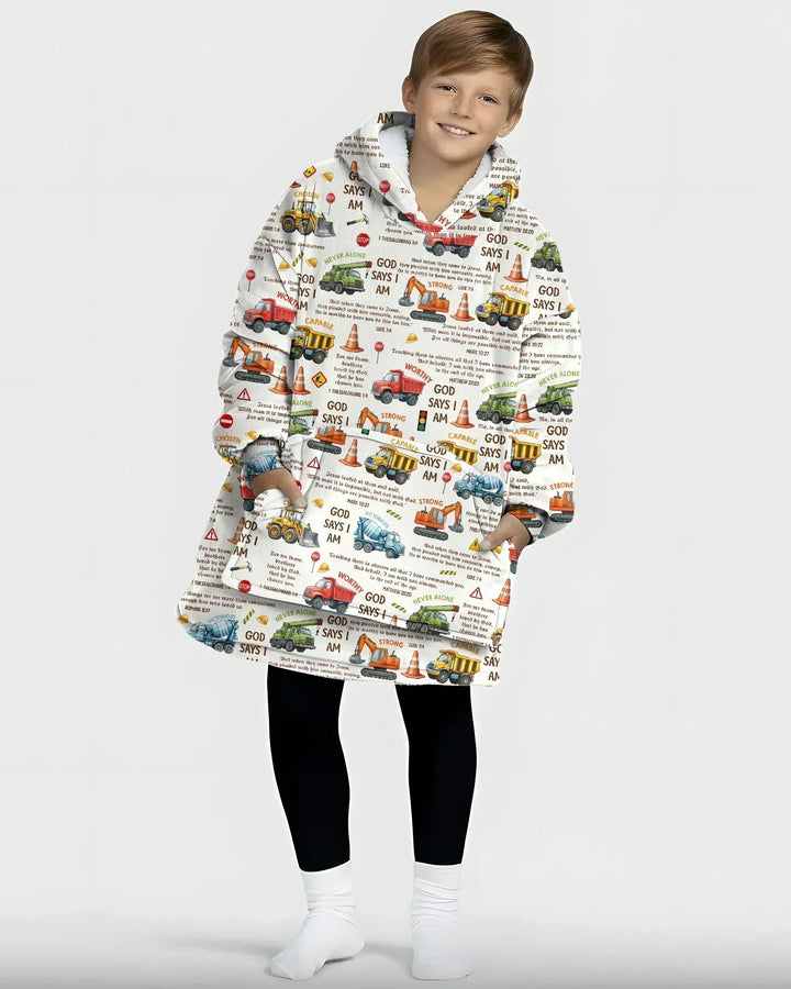 Bibelvers Baufahrzeuge Tragbarer Bambus-Decken-Hoodie