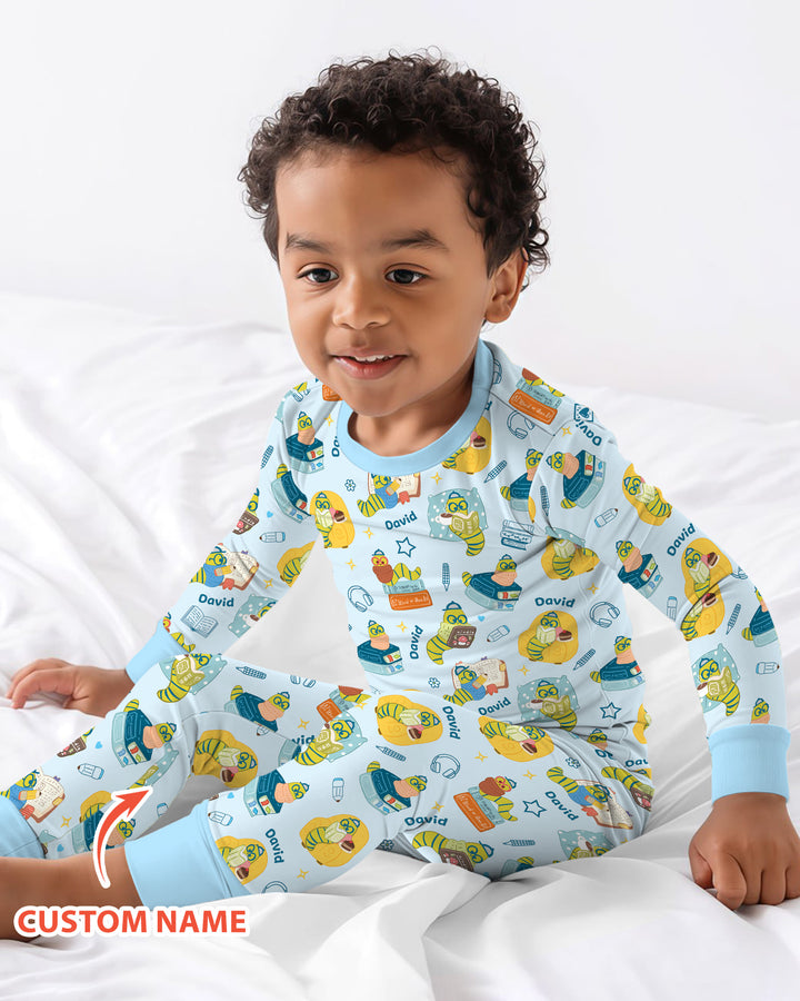 Little Book Worm Family Matching Bamboo Two Piece Long Sleeve Pajama Set