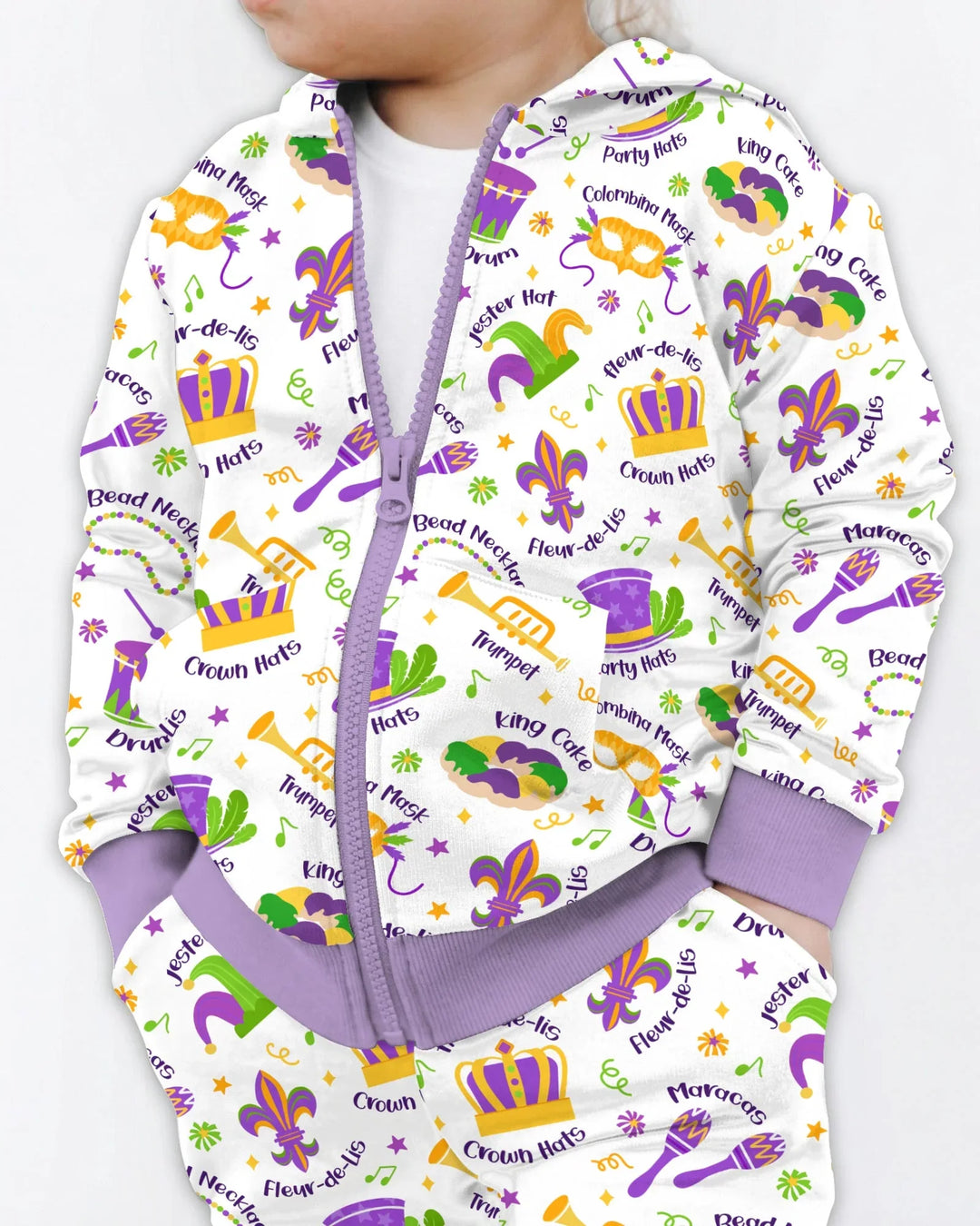 Mardi Gras Familien-Hoodie mit Bambus-Reißverschluss