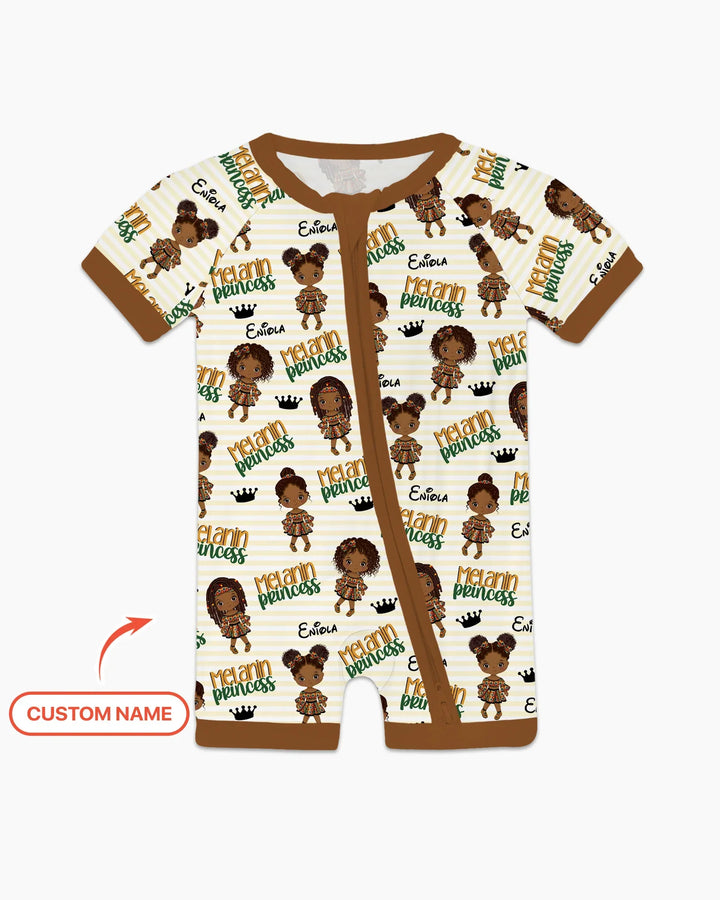 Custom Name Melanin Princess Bamboo Shorty Zippy