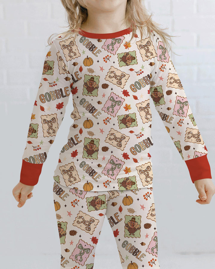 Preppy Thanksgiving Gobble Bamboo Two Piece Long Sleeve Pajama Set