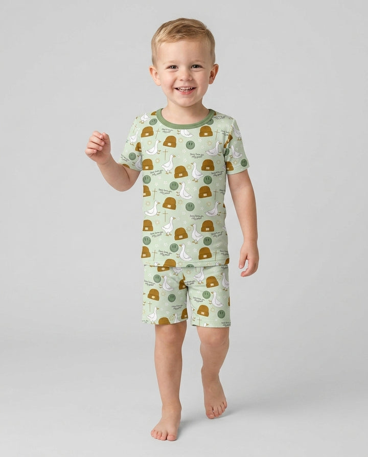 Jesus Loves You Silly Goose Bamboo Two Piece Short Sleeve Shorts Pajama Set
