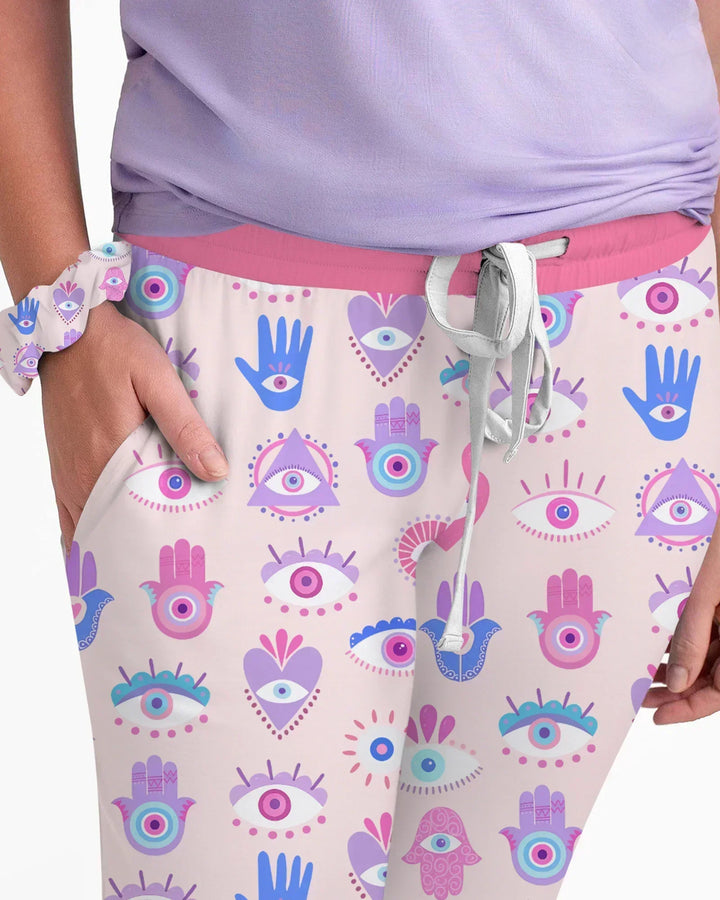 Hamsa Herz Wächter Familien-Pyjama-Set aus Bambus für Damen