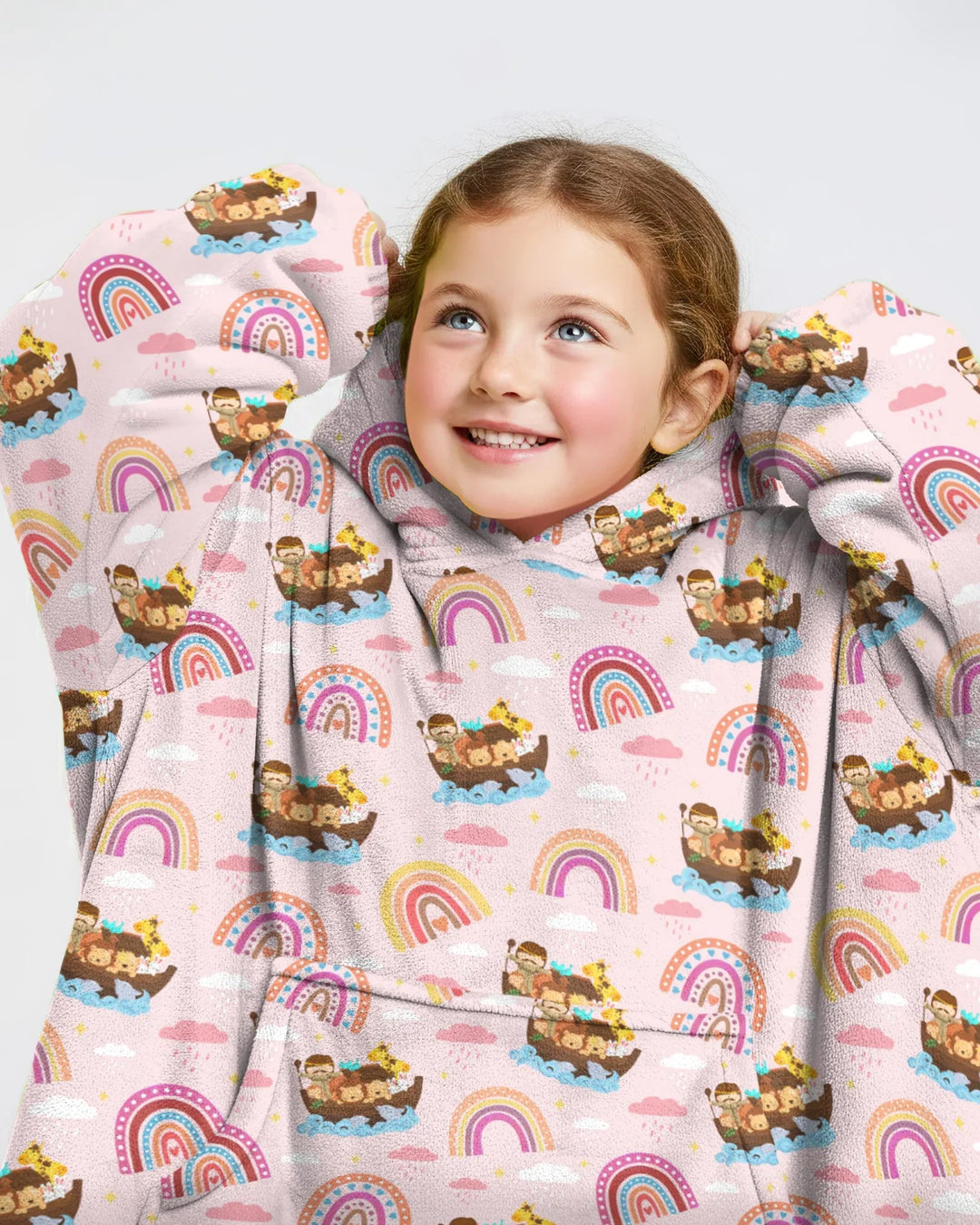 Arche Noah & Gottes Regenbogenversprechen Tragbarer Hoodie aus Bambus-Decke
