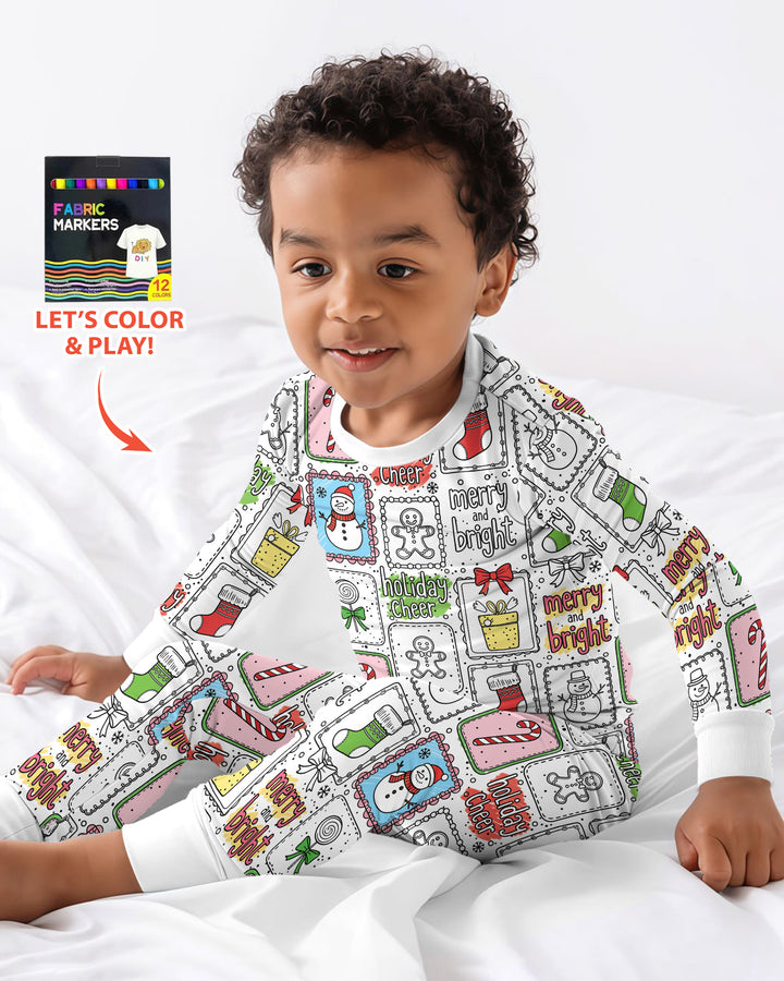 Merry Christmas Colorable  Bamboo Two Piece Long Sleeve Pajama Set