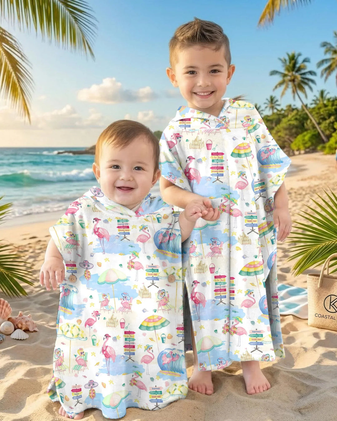 Flamingo Beach Family Matching Bamboo Swim Poncho