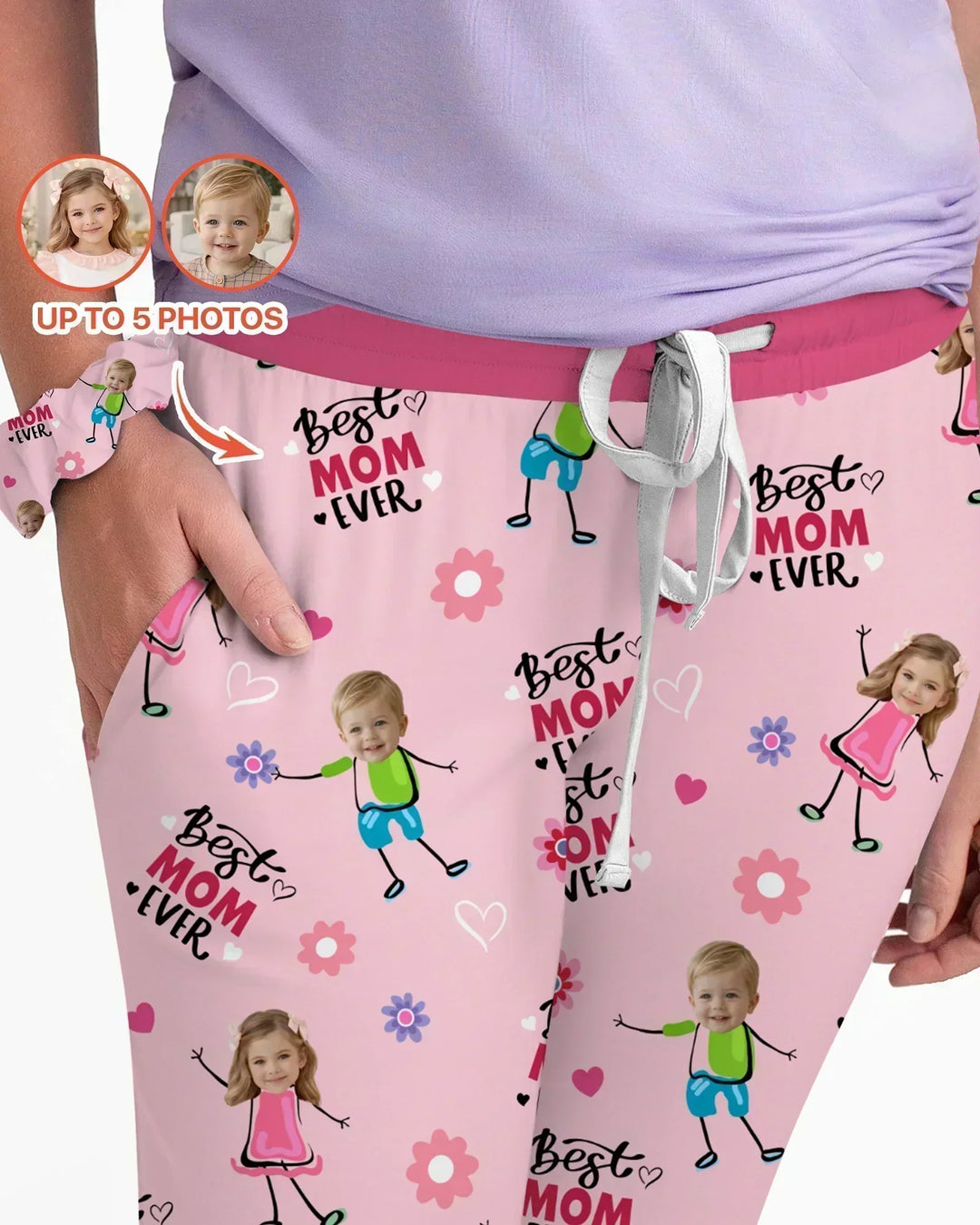 Custom Photo "Best Mom Ever" Doodle Bamboo Women Pajama Set