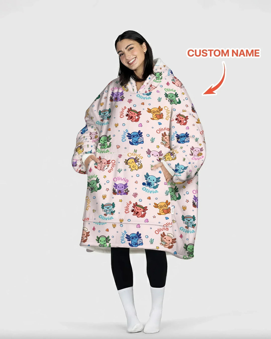 Personalisierte Namenssüße Hobby Axolotl Bambus Decken-Kapuzenjacke