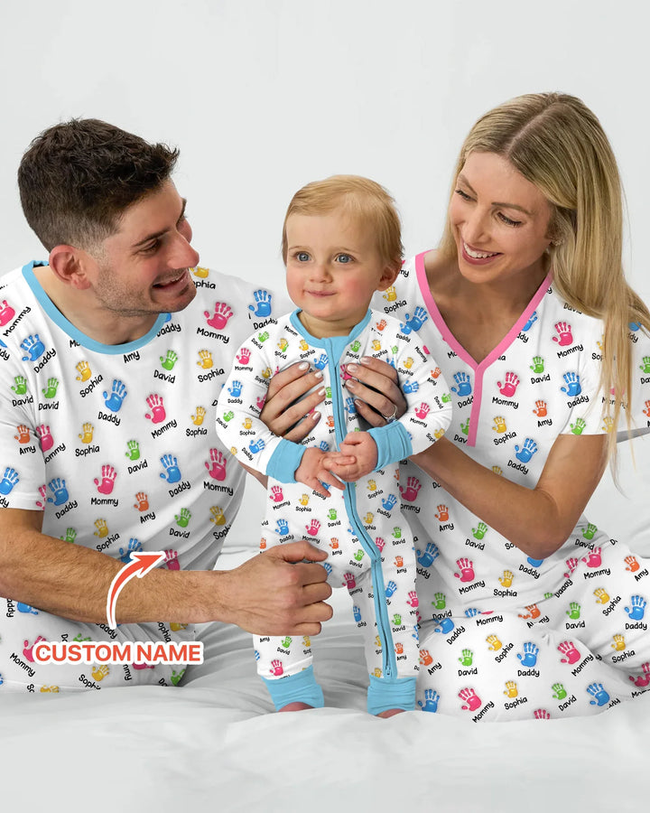 First Mother Day - Handprints Bamboo Two Piece Short Sleeve Pajama Set