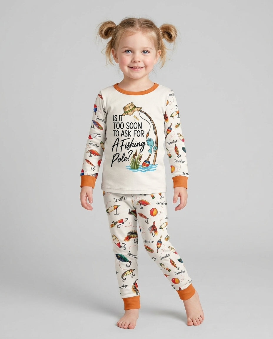 Custom Name Is It Too Soon to Ask for a Fishing Pole Bamboo Two Piece Long Sleeve Pajama Set