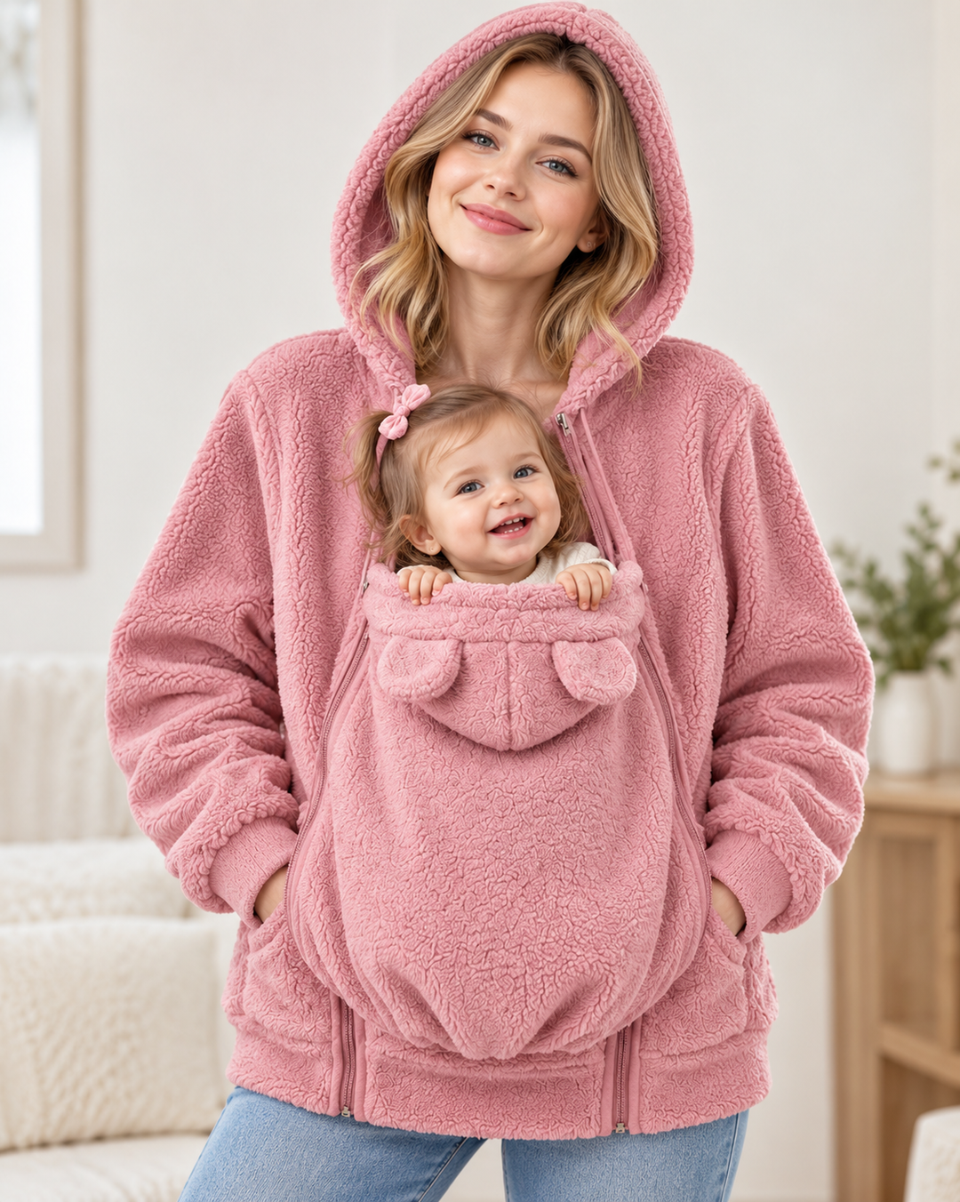 Cozy Wear Plush Fleece Mama & Baby Carrier Hoodie