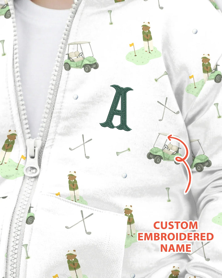 Custom Embroidered Name Monogram Letter Golf Bamboo Zip Hoodie