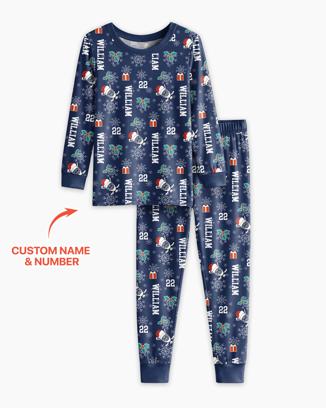 Custom Name Hockey Holiday Bamboo Two Piece Long Sleeve Pajama Set
