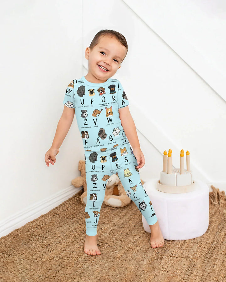 Funny Dogs Alphabet Bamboo Two Piece Short Sleeve Pajama Set