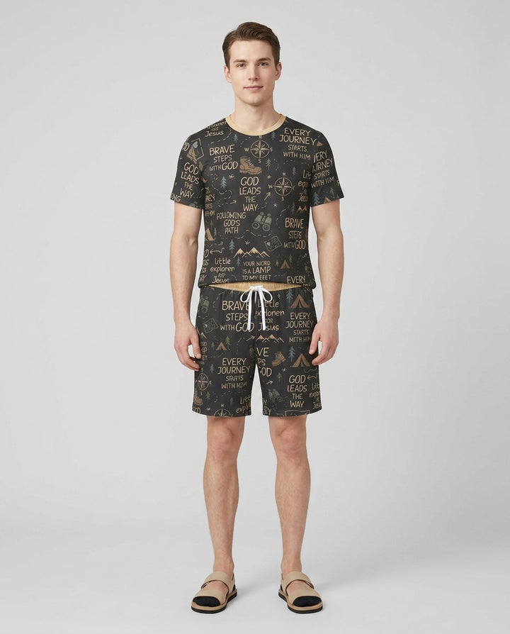 Little Explorer God Leads The Way Bamboo Men Short Sleeve Short Pajama Set