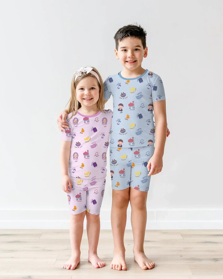 Template Zweiteiliges Pyjama-Set mit kurzen Ärmeln und Shorts
