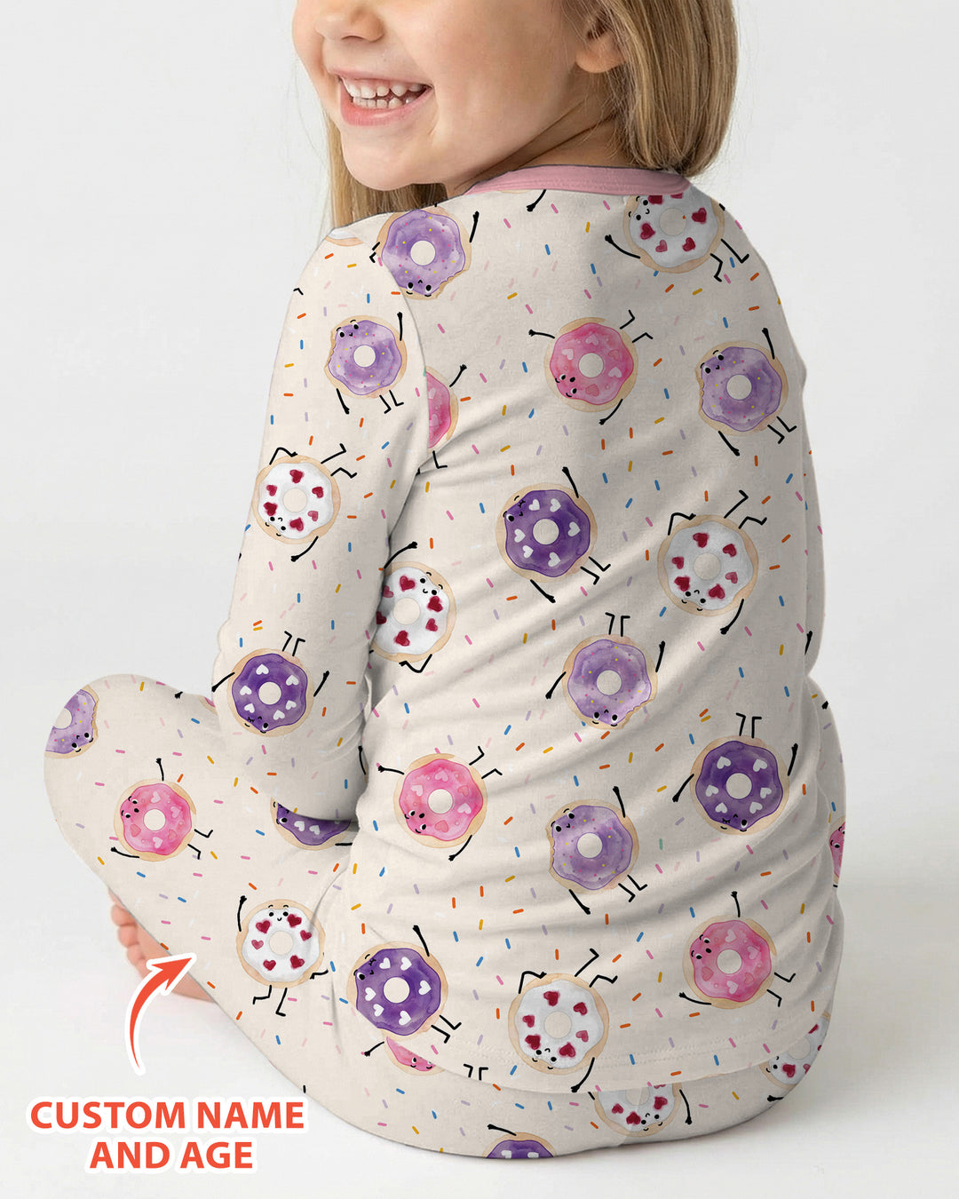 Custom Birthday Donut Bamboo Two Piece Long Sleeve Pajama Set