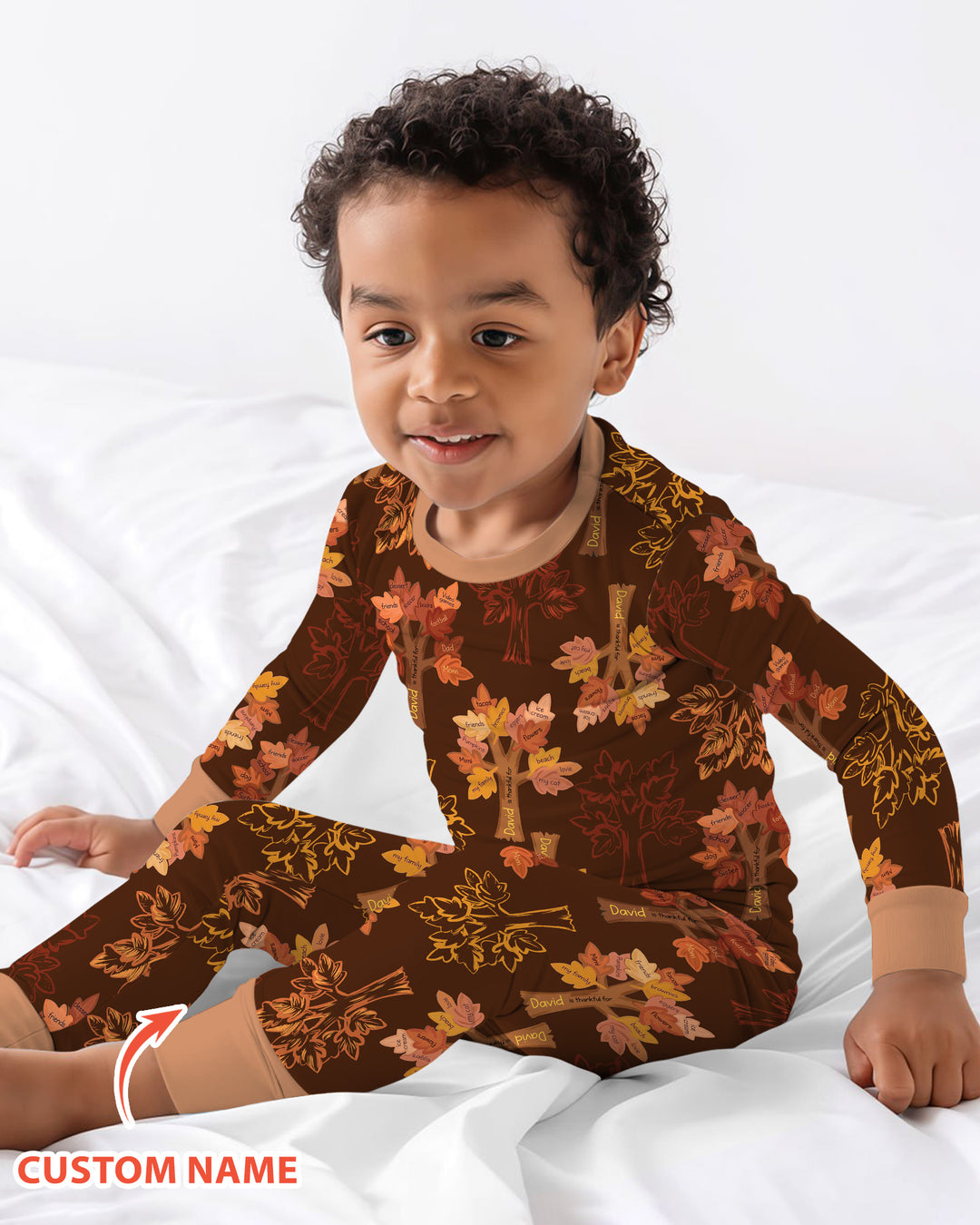 Custom Thanksgiving Tree Bamboo Two Piece Long Sleeve Pajama Set