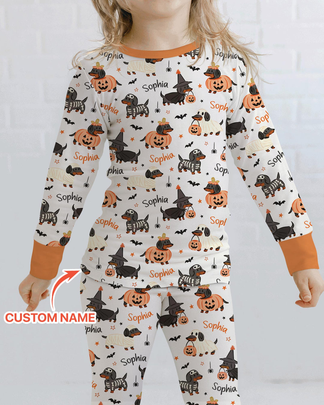 Orange and Black Dachshund Bamboo Two Piece Long Sleeve Pajama Set