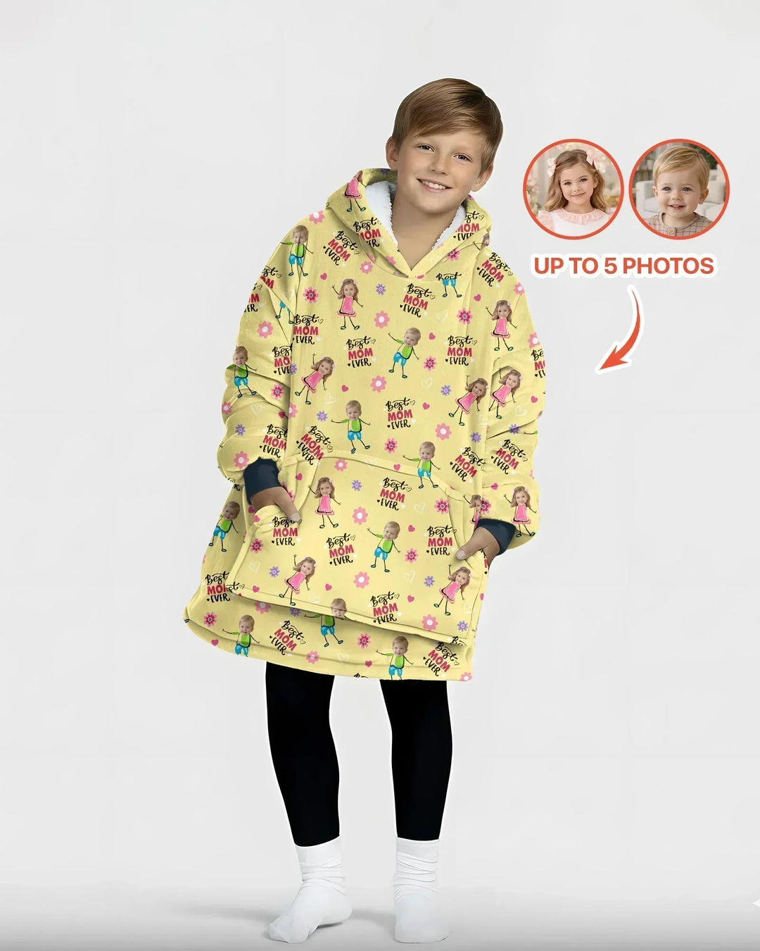 Personalisierbarer Foto "Beste Mama aller Zeiten" Doodle Bambus-Decken-Hoodie